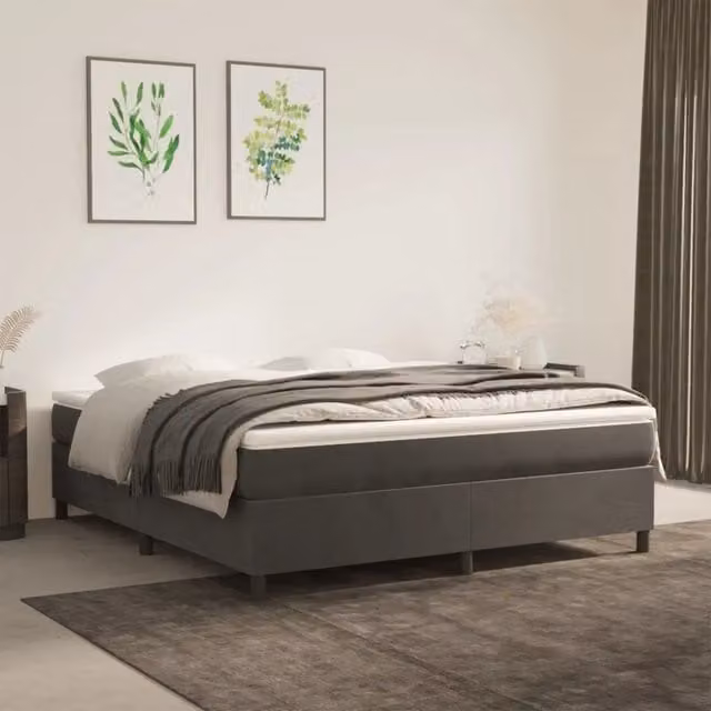 Letto Ibrido vidaXL con Giroletto a Molle e Materasso in Velluto Grigio e Bianco L/P: 160 x 200 cm