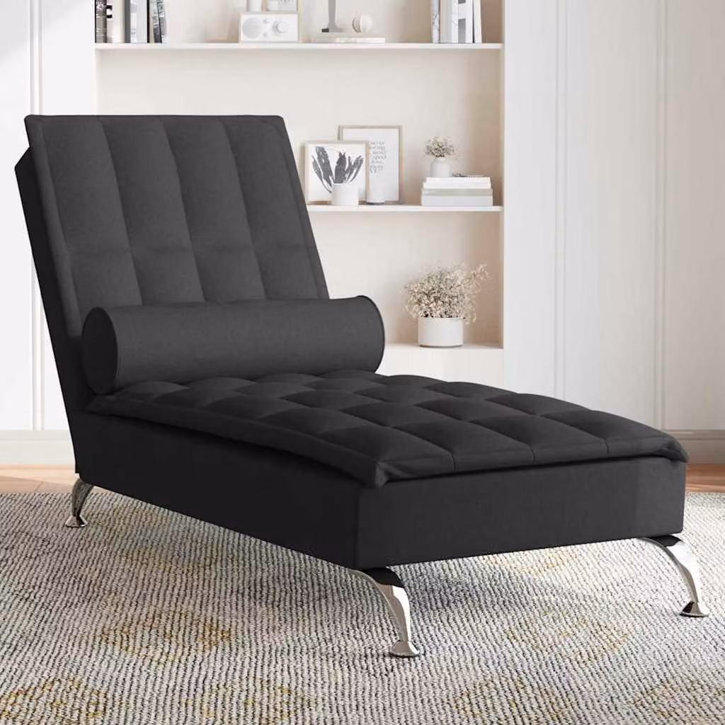 Chaise Longue con Massaggio vidaXL in Tessuto Nero con Porta USB e Imbottitura in Schiuma L: 138,0 cm, P: 56,0 cm, H: 75,0 cm