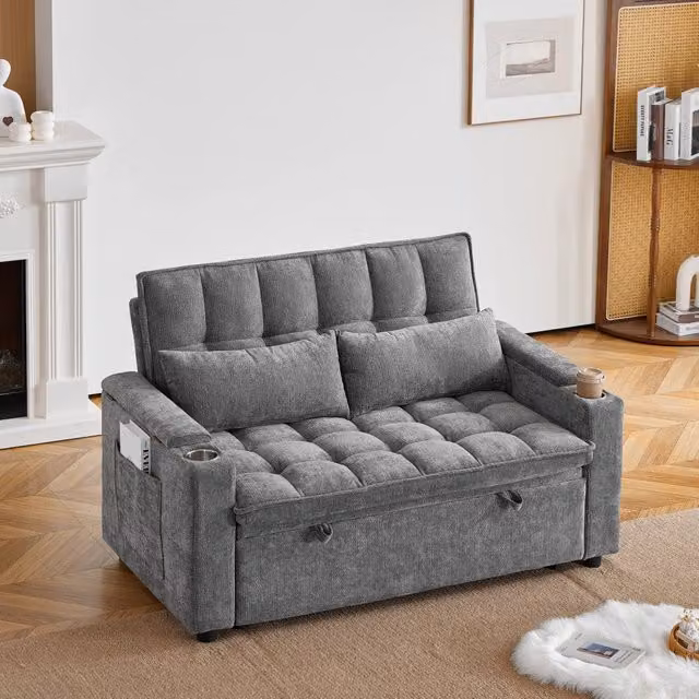 Divano letto 3 in 1 con funzione reclinabile in ciniglia grigio