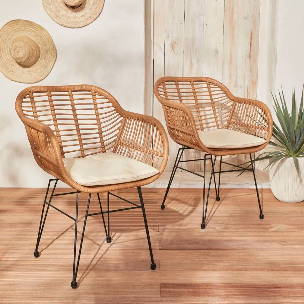 Set di 2 poltrone da giardino Sweeek in resina e metallo effetto bambù, colore beige e nero – 2