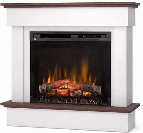 Caminetto elettrico a libera installazione con LED TORMES da 28 pollici, Bianco opaco e Rovere, L: 111,5 cm, H: 102 cm, P: 33,5 cm