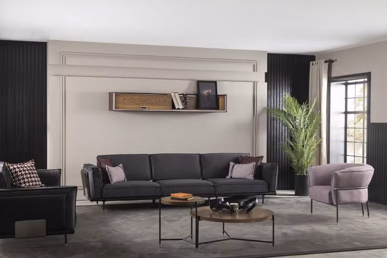 Italienische Stil Möbel Sofagarnitur Graue Couch Sofa Sitzpolster Loft 3tlg.