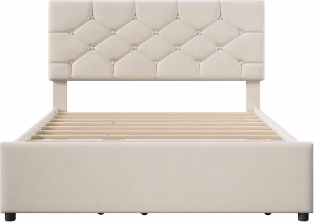 Letto matrimoniale con letto estraibile in velluto beige, senza materasso, L/P/H: 140 x 200 cm con letto aggiuntivo 90 x 190 cm