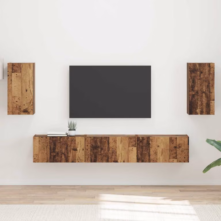 Set mobile TV moderno vidaXL in legno marrone da 5 pezzi con montaggio a parete
