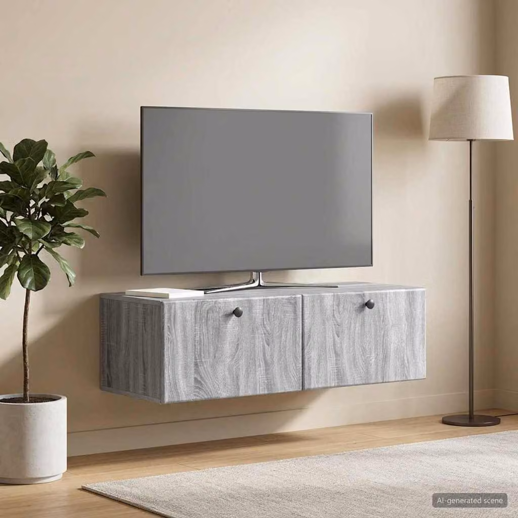 vidaXL Mobile Porta TV da Muro Moderno in Legno e MDF Grigio L: 98 cm, P: 41 cm, H: 30 cm