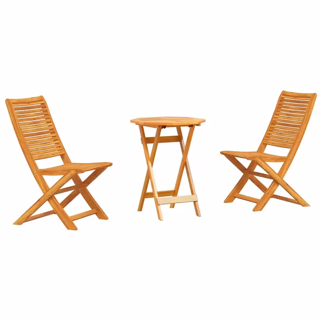 Set Bistro Pieghevole 3 Pezzi vidaXL in Legno di Acacia Marrone per Giardino e Terrazzo – 2
