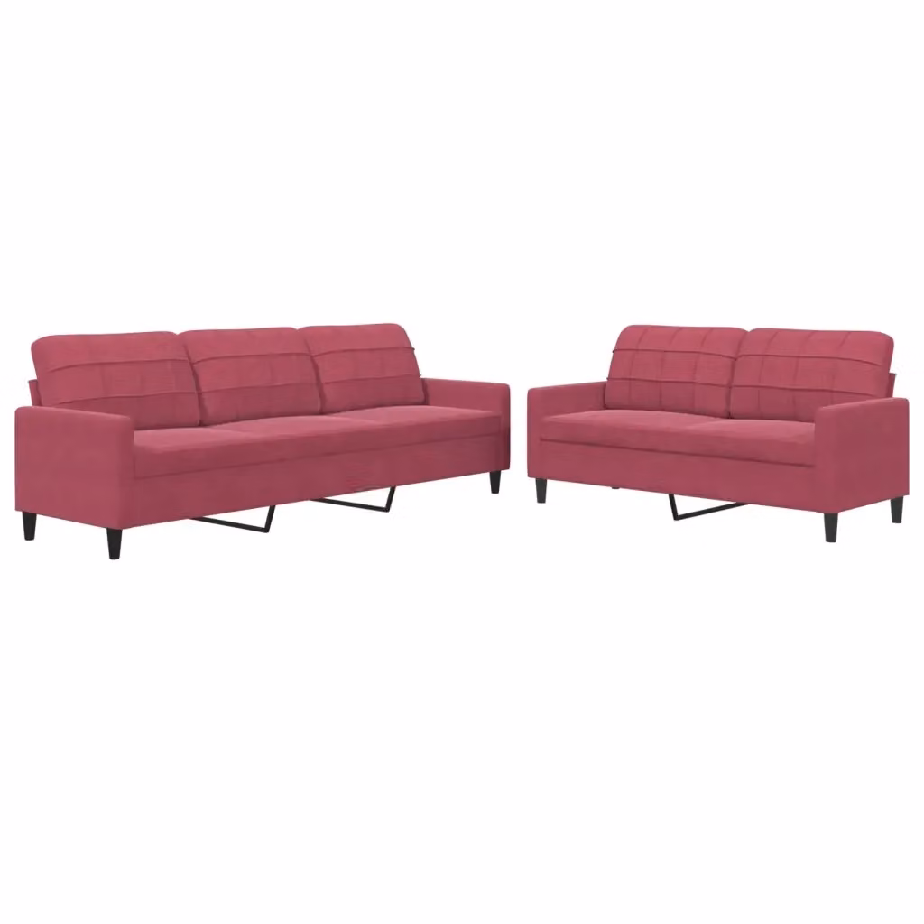 Set di 2 divani moderni vidaXL in velluto rosso con cuscini e struttura in metallo – 2