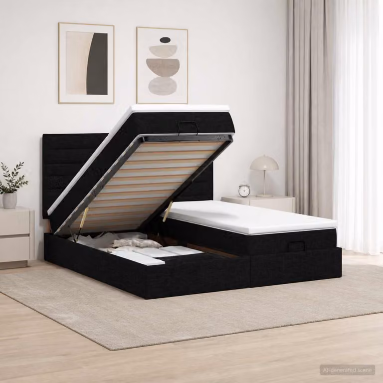 Letto Ottomano con Materasso e LED vidaXL, Colore Nero, L/P/H: 180 x 200 x 88 cm