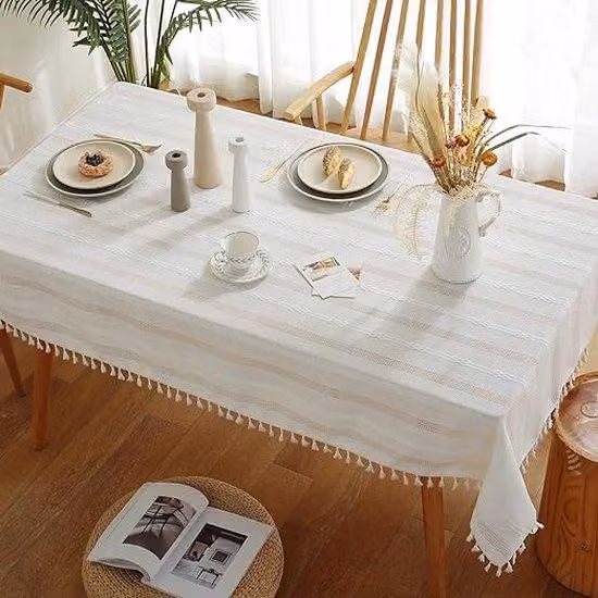 Tovaglia in cotone bianco dal design moderno, copritavolo lavabile per giardino, terrazza e arredamento di ristoranti (bianco, 140 x 140 cm)