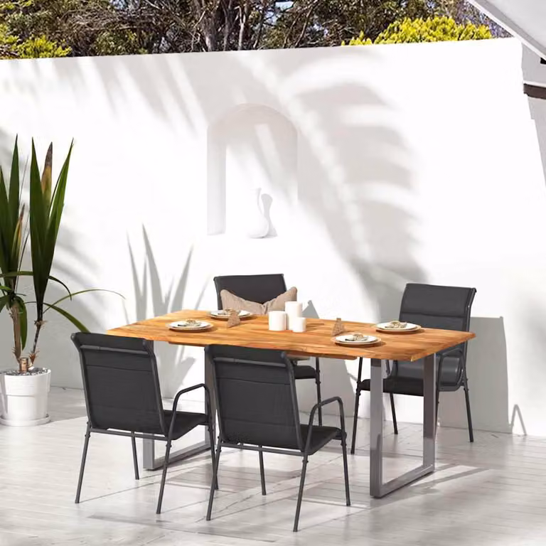 Set di 4 sedie da giardino vidaXL in acciaio verniciato e textilene nere con braccioli