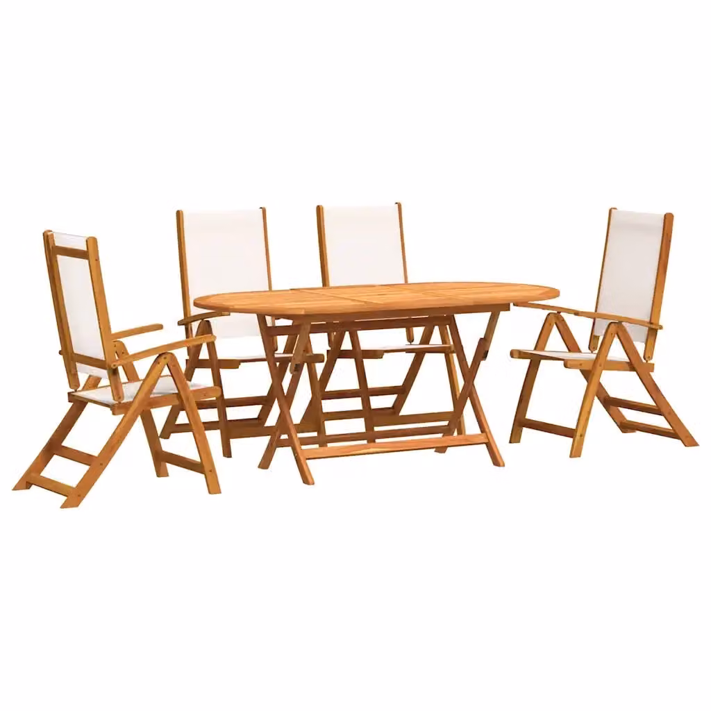 Set Pranzo da Giardino vidaXL in 5 Pezzi in Legno di Acacia Oliato e Textilene Marrone e Grigio – 2