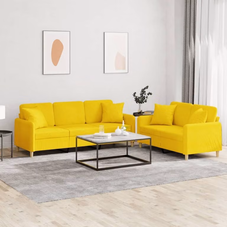 Maison Exclusive - Set divano a 2 posti con cuscini in tessuto giallo chiaro