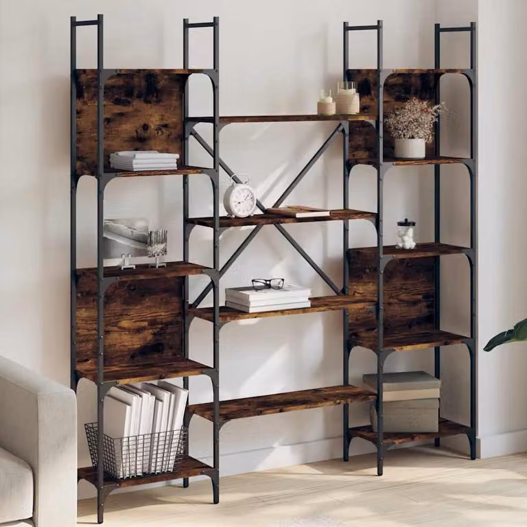 Libreria vidaXL in stile industriale in legno e metallo, colore rovere fumo, L 155,5 cm x P 24 cm x H 166,5 cm