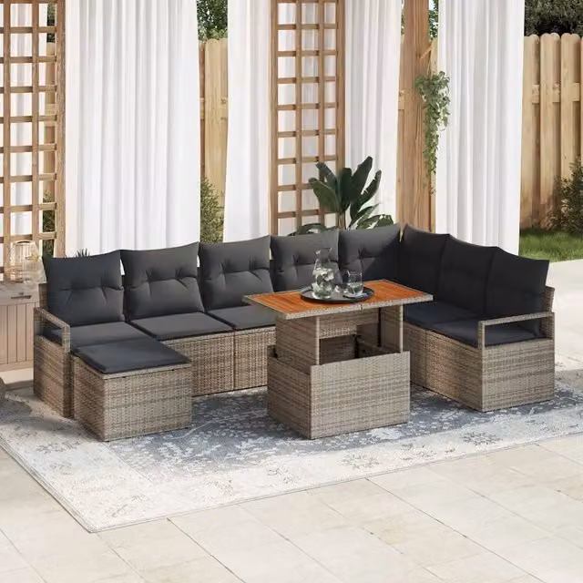 Set Divano da Giardino 9 pz Grigio Poly Rattan 3358484