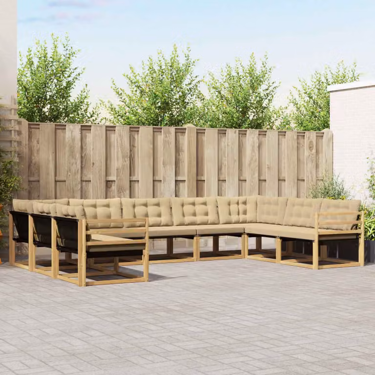 Set di divani da esterno vidaXL 9 pz in legno di acacia con cuscini Bianco e Beige