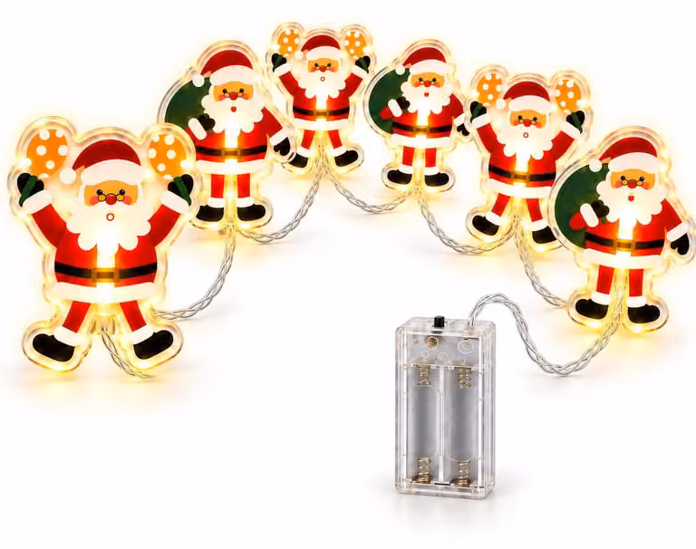 Adesivi luminosi a LED, 6 LED bianco caldo, timer, riposizionabili, a tema natalizio (Babbo Natale)