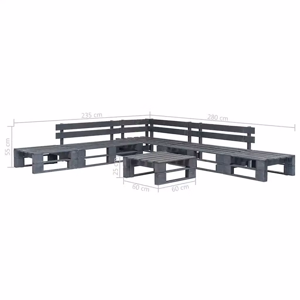 Set Salotto da Giardino vidaXL in Legno di Pino Trattato Grigio con Cuscini 6 pz – 2