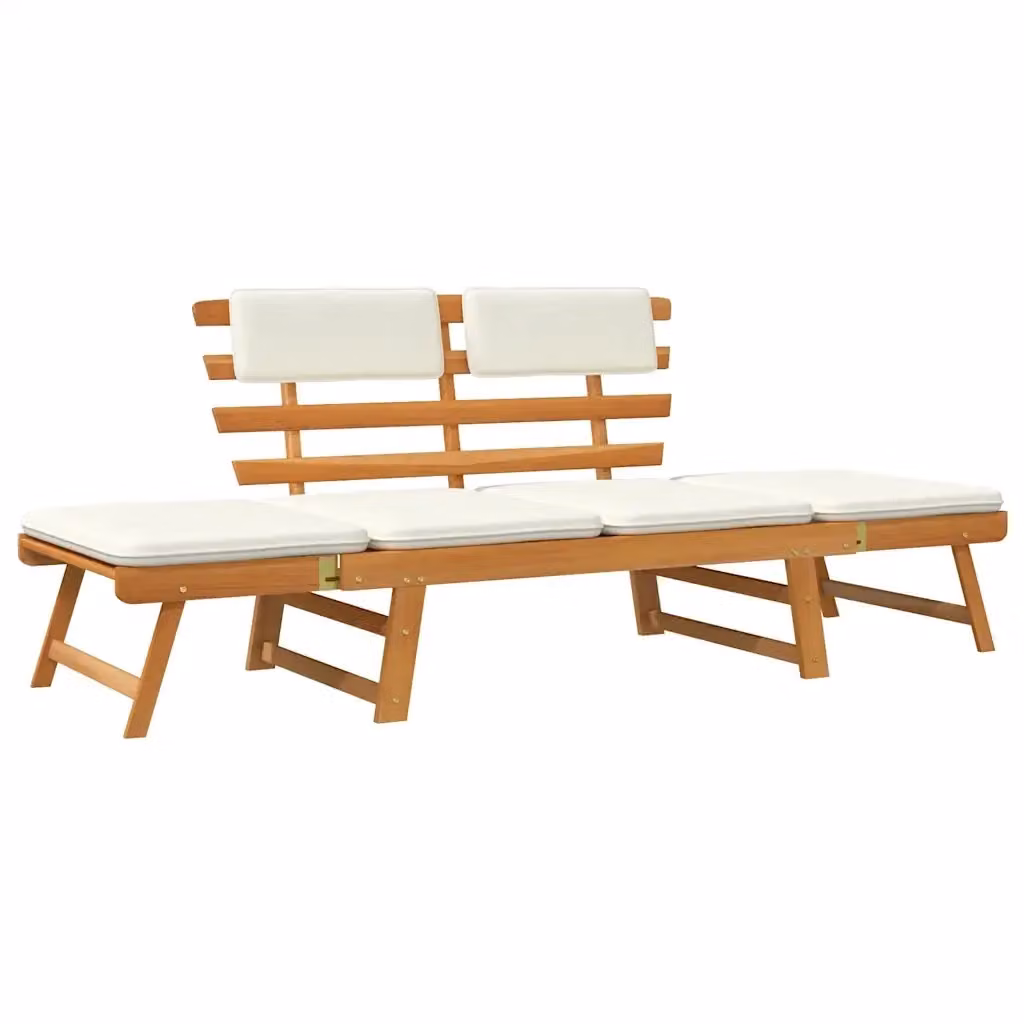 Panca da Giardino 2-in-1 vidaXL in Legno di Acacia con Cuscini Impermeabili e Poggiatesta Regolabile, Lunghezza: 190 cm – 2