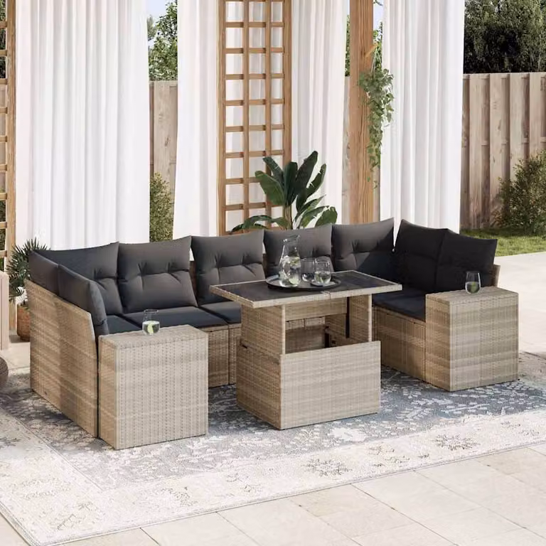 Maison Exclusive - Set Divano da Giardino 8pz con Cuscini Grigio Chiaro Polyrattan