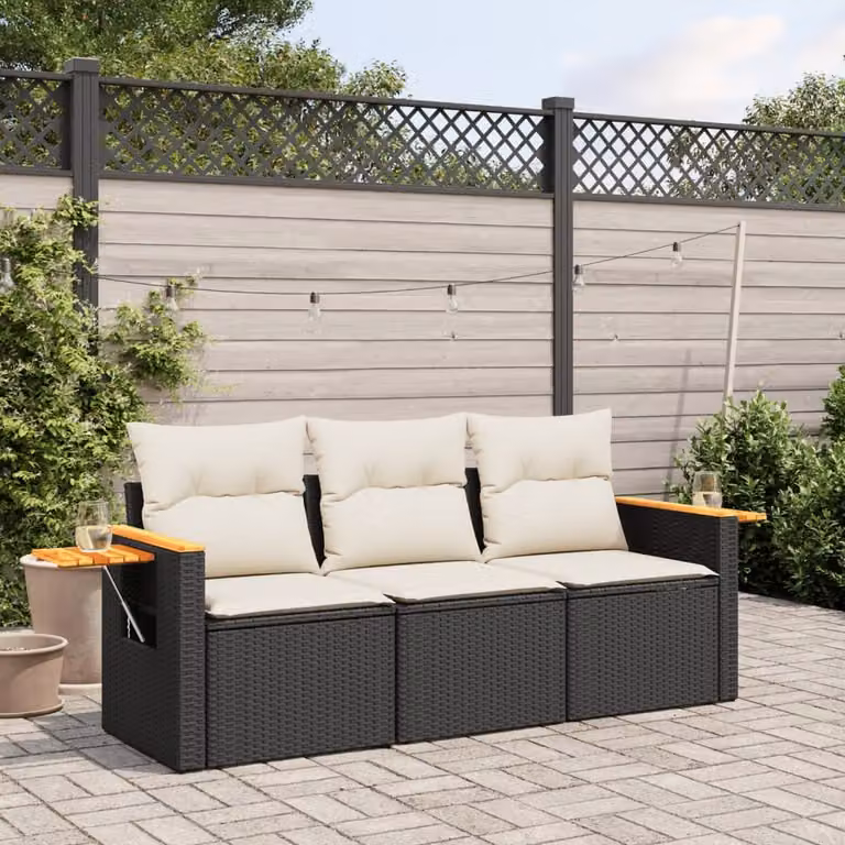 Maison Exclusive - Set Divani da Giardino 3 pz con Cuscini in Polyrattan Nero
