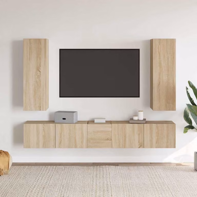 Set di mobili porta TV vidaXL 5 pezzi in legno multistrato color rovere sonoma beige e marrone per soggiorno moderno