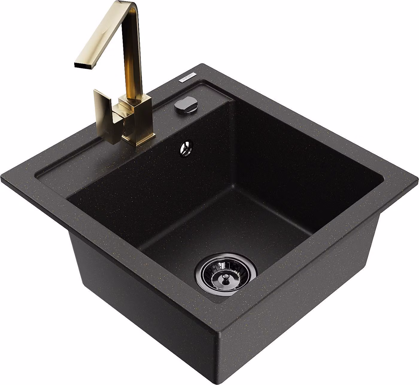 Mexen Vito lavello in granito 1-vasca con rubinetto da cucina Rita, nero/oro metallizzato - 6503-75-670300-50-B