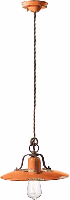 Lampadario Vintage Country Ferro E Ceramica Arancio 1 Luce E27 30Cm