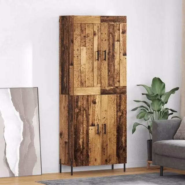 Set di 2 credenze moderne vidaXL in legno e metallo marrone con ante a battente e ripiani interni, L: 69,5 cm, P: 34 cm, H: 180 cm