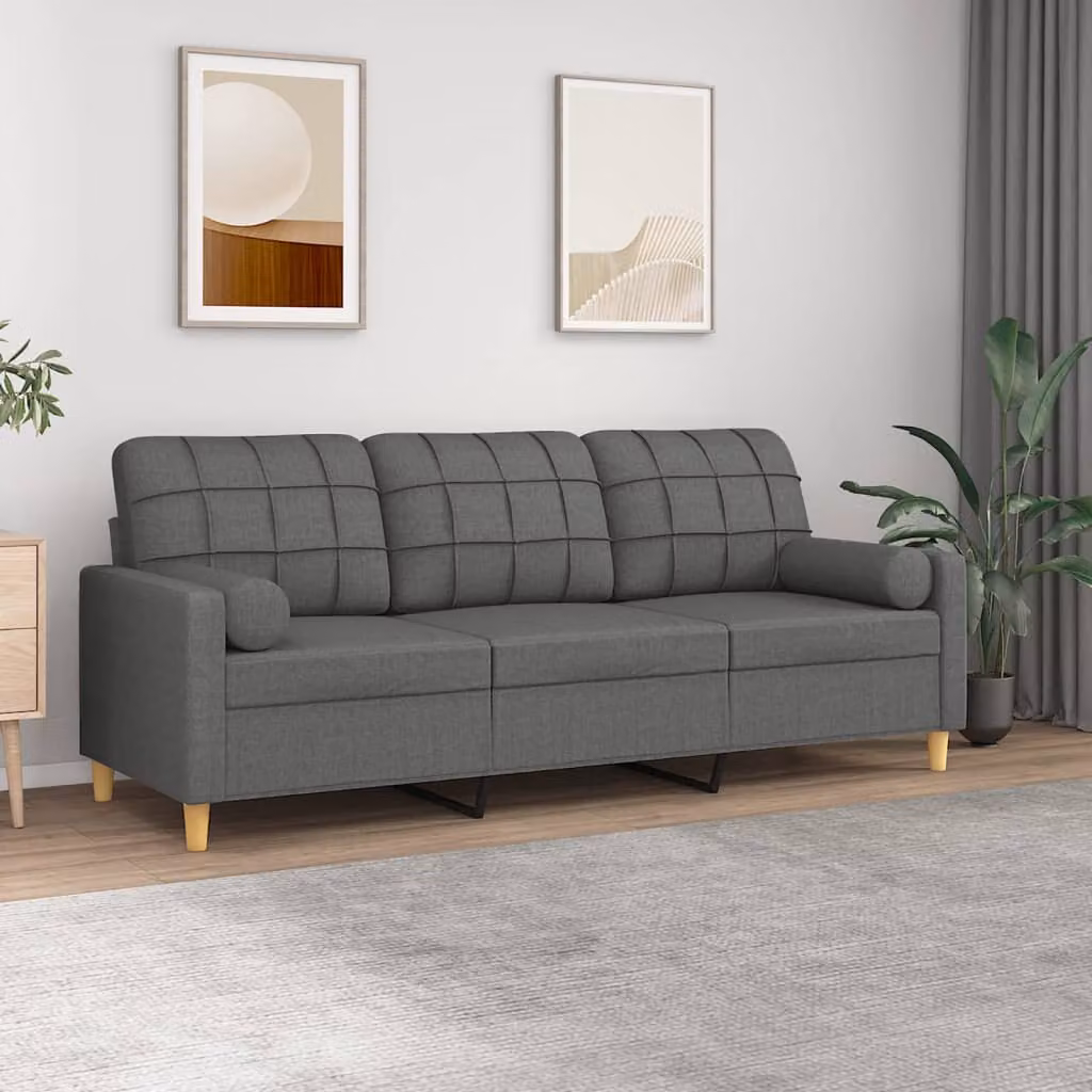 vidaXL Divano a 3 Posti Moderno in Tessuto Grigio con Cuscini e Coperture Rimovibili L: 198 cm, P: 80 cm, H: 77 cm