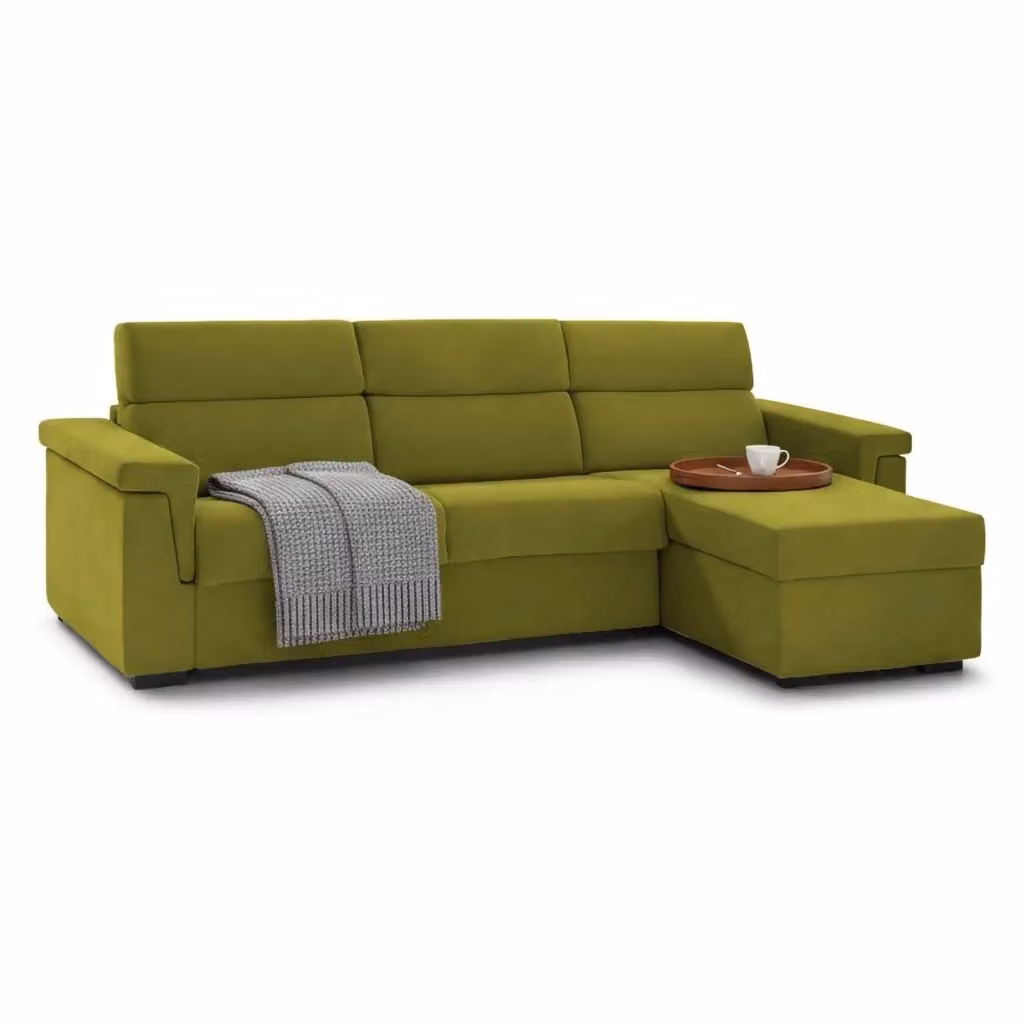 Divano Letto Ganzaria DMORA con Penisola Sfoderabile e Struttura in Legno, L/P/H: 285 x 160 cm, Verde – 2