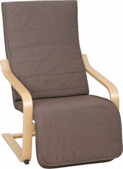 Poltrona relax HOMCOM con poggiapiedi regolabile e braccioli, rivestita in tessuto, colore marrone, L/P/H: 66,5 x 94 x 100 cm – 1