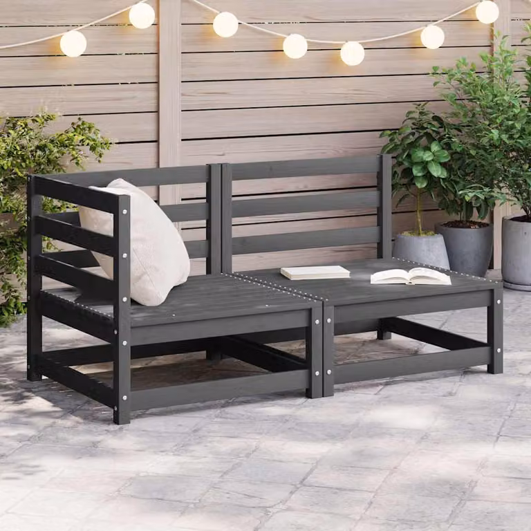 Set di Divani da Giardino a L vidaXL in Legno di Pino con Cuscini Grigio