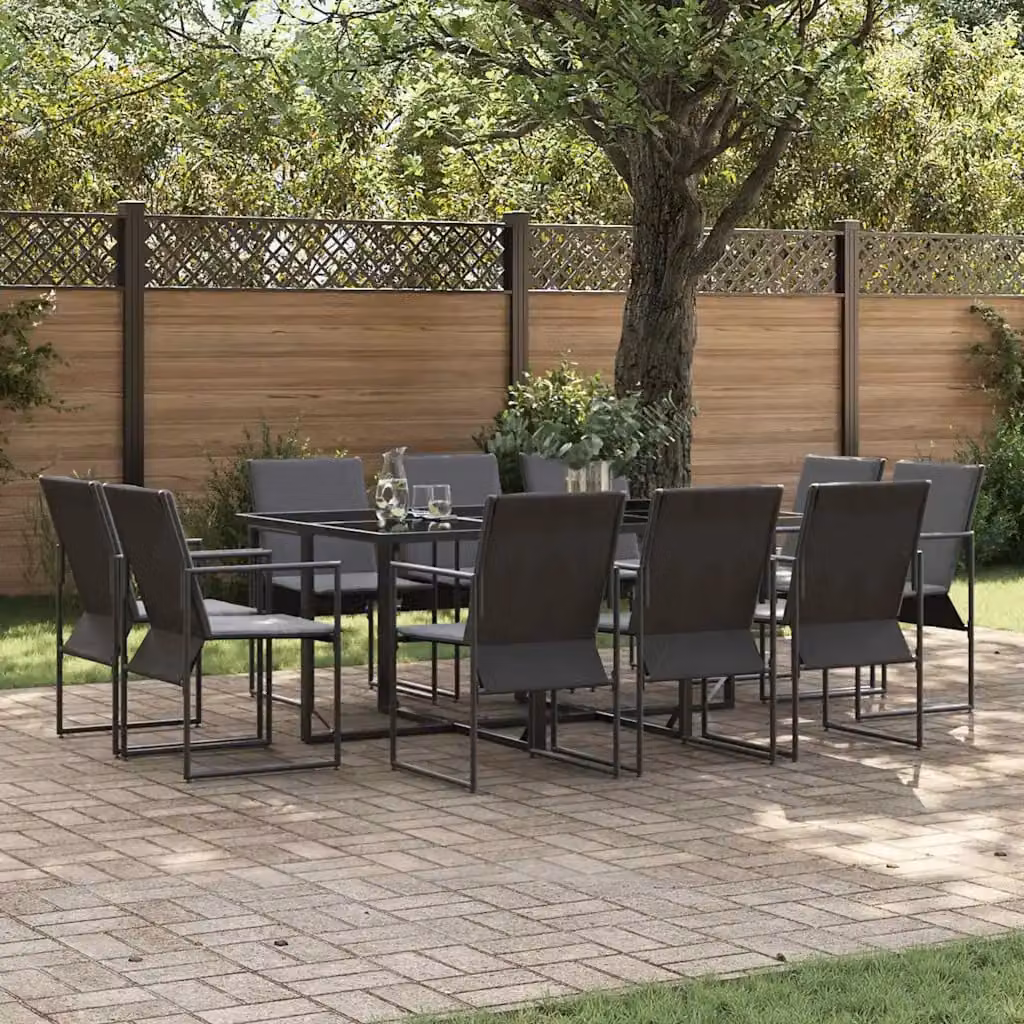 Set da pranzo da giardino vidaXL in acciaio antracite e vetro nero, 11 pezzi