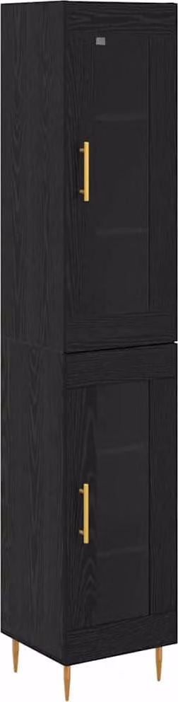 Credenza 2 pcs Rovere Nero Vetro