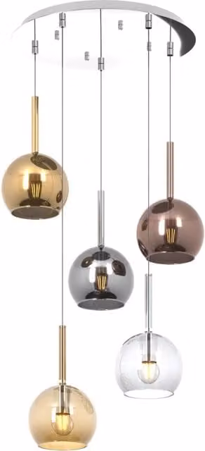 Lampadario Contemporaneo Future Metallo Cromo Vetro Multicolor 5 Luci E27
