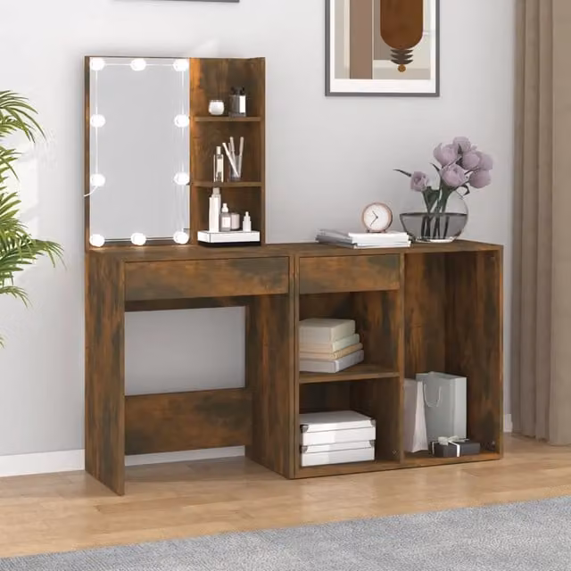 Toeletta moderna con LED e armadietto vidaXL in legno color rovere marrone L/P/H: 140 x 60 x 40 cm – 1