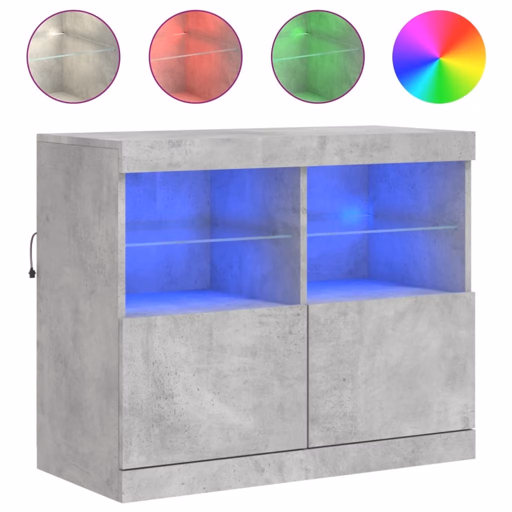 Credenza con Luci LED Grigio Cemento 81x37x67 cm