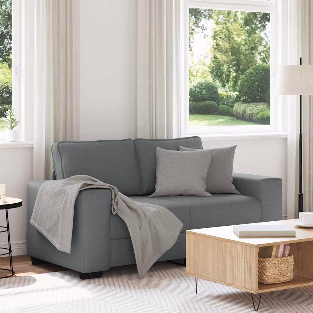 Divano a 2 posti vidaXL in tessuto grigio con cuscini, design moderno per soggiorno o ufficio, L: 160 cm, P: 77 cm, H: 82 cm