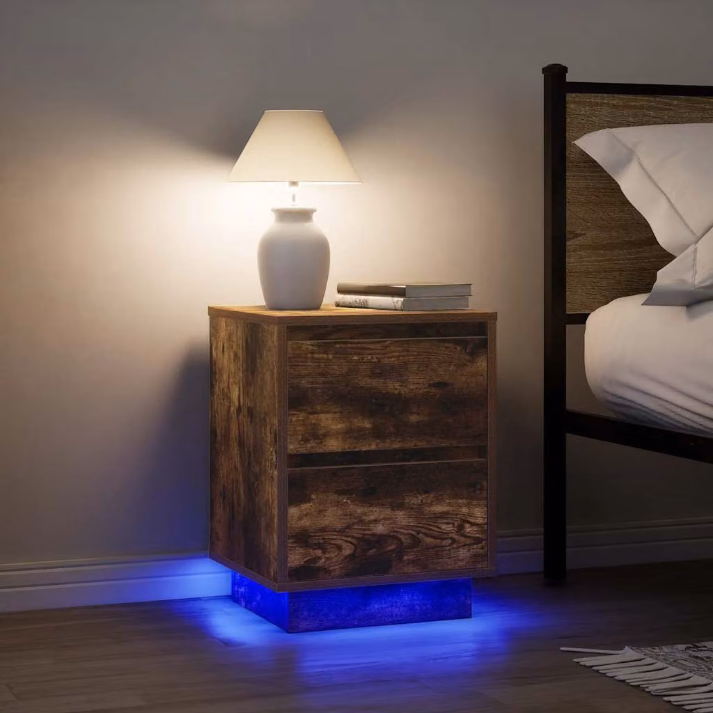 Set di 2 comodini vidaXL con luci LED integrate in colore Rovere Fumo L: 38 cm, P: 34 cm, H: 50 cm