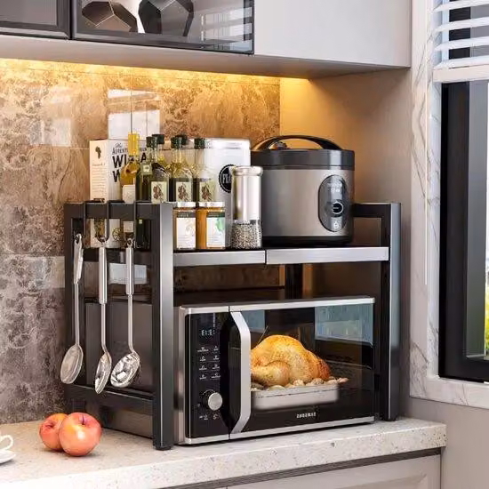 Azomor: ripiano da cucina regolabile con ganci per risparmiare spazio e organizzare al meglio