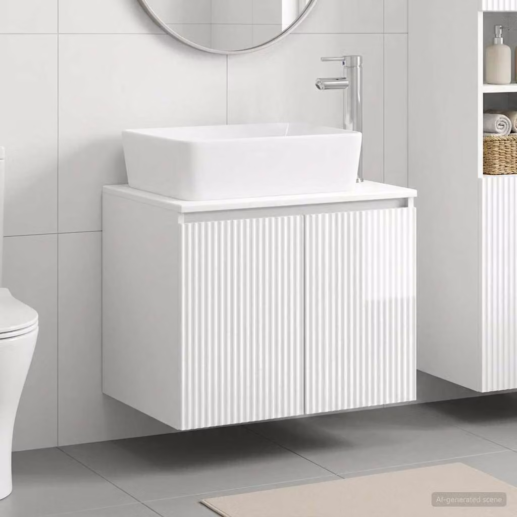Set di mobili per il bagno vidaXL Bianco Lucido in MDF e materiale composito, sospeso, design moderno