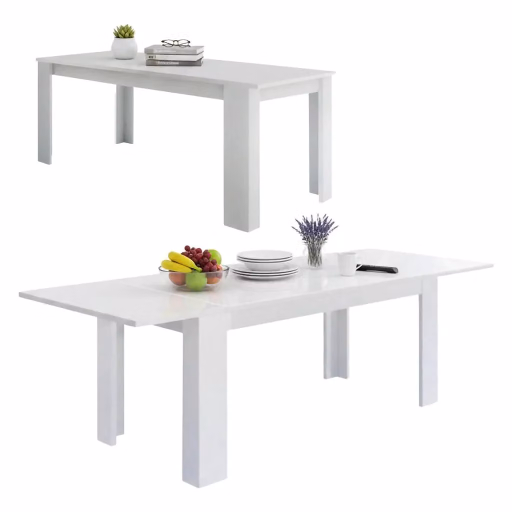Tavolo da pranzo moderno DMORA Arizon allungabile, Bianco lucido Larice, L: 140/190 x P: 90 x H: 75 cm – 2