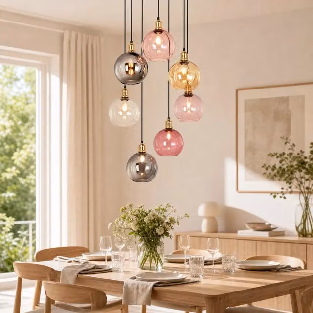 ZMH Lampada a Sospensione 7 Sfere Vetro 190cm per Scala Soggiorno senza lampadine