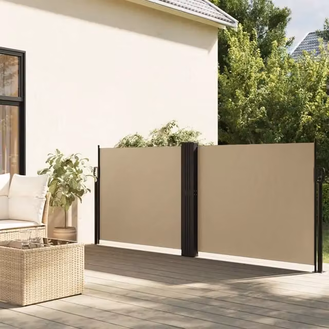 Tenda da sole laterale retrattile vidaXL in poliestere e acciaio, beige, L: 600 cm, H: 140 cm – 1
