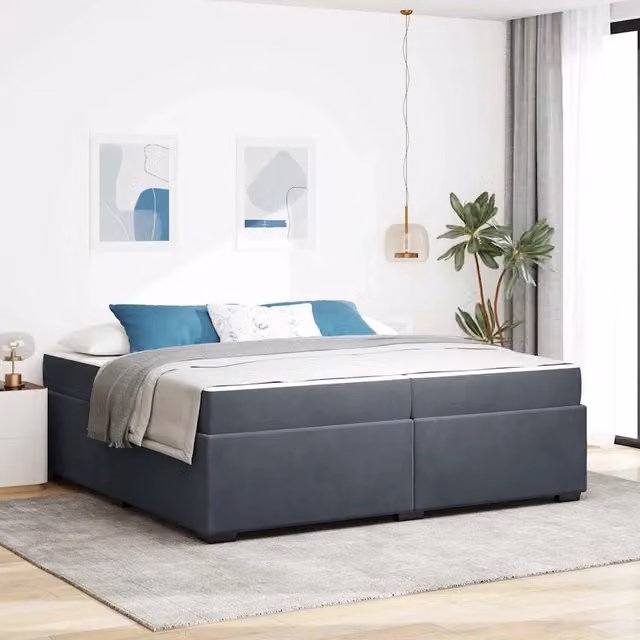 Struttura del letto moderna vidaXL in tessuto grigio con legno, L/P/H: 200 x 200 x 66 cm