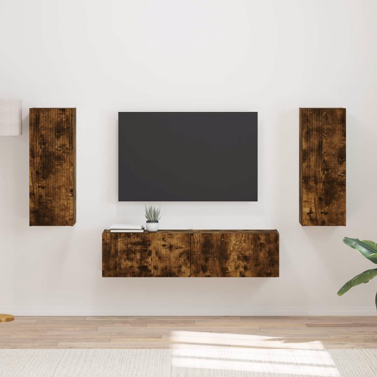 Set di 2 mobili TV moderni vidaXL in legno MDF color rovere fumé marrone L/P/H: 80 x 31 x 60 cm – 1