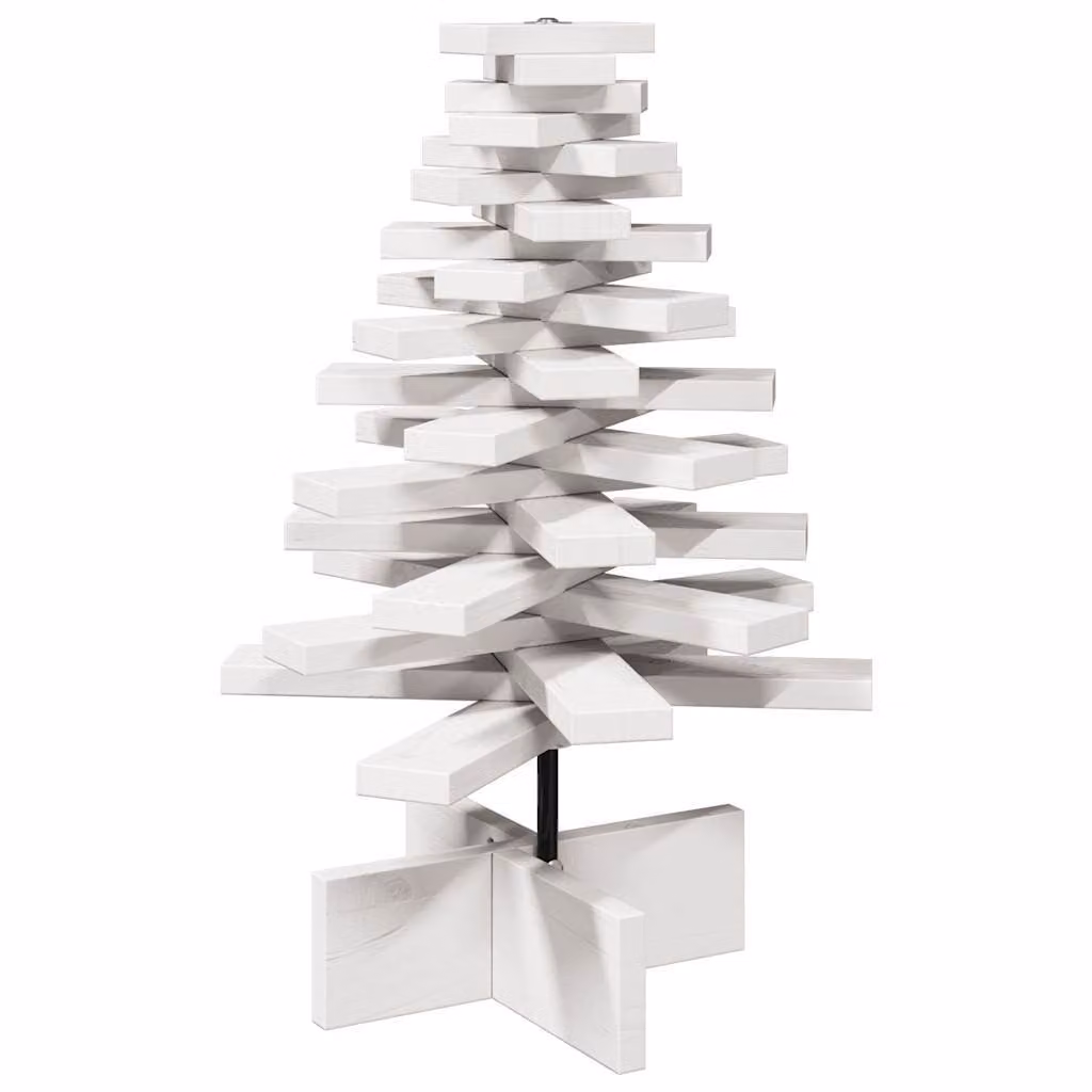 Albero di Natale Decorativo Bianco 60 cm Legno Massello di Pino