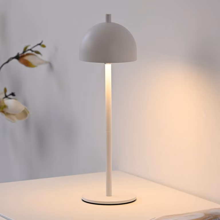 Schöner Wohnen Lampada LED da tavolo ricaricabile Bellies, bianca, IP54 dimmerabile, Bianco / Opale, Soggiorno / Sala da pranzo, Metallo, Scandinavo