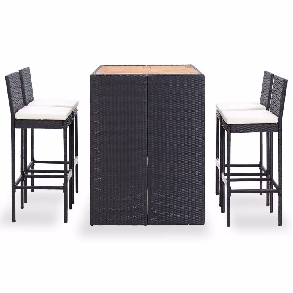Set da Bar da Giardino 5 pz Polyrattan e Legno di Acacia Nero