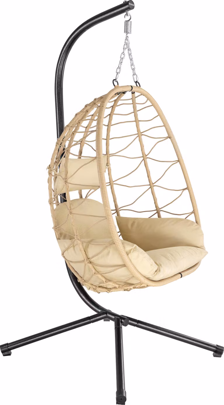 HinHocker sedia sospesa con struttura, crema, altalena sospesa per interni ed esterni, sedia a dondolo